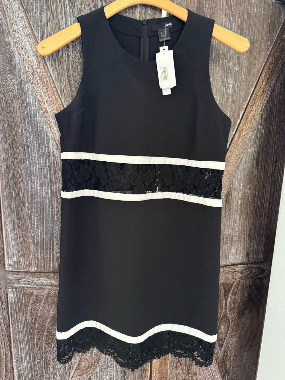 NWT Aqua Black Mini Dress with White Trim and Lace Insets